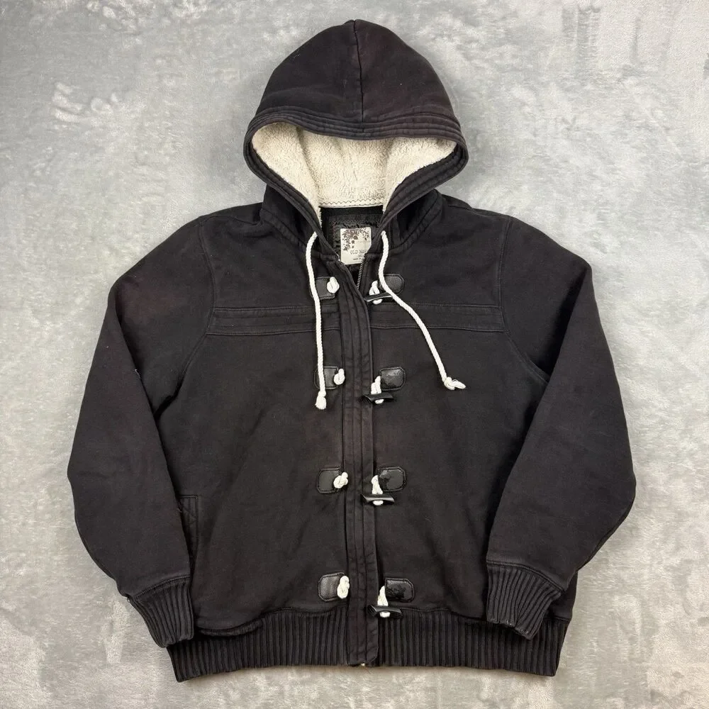 Y2K Old Navy Sherpa Lined Toggle Hoodie Jacket Men’s XXL Black